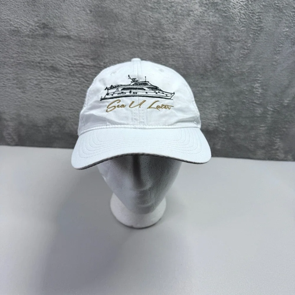 Adams Sea U Later White Strapback Baseball Cap Hat Boat Yacht Adjustable